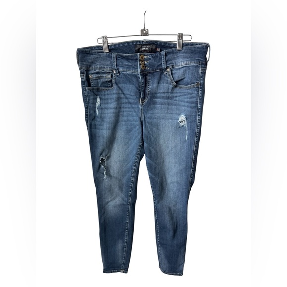 Torrid Dark Blue Distressed Denim Jeans - Picture 1 of 4